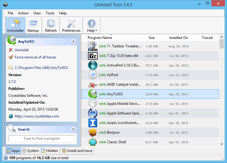 Uninstall Tool 主介面